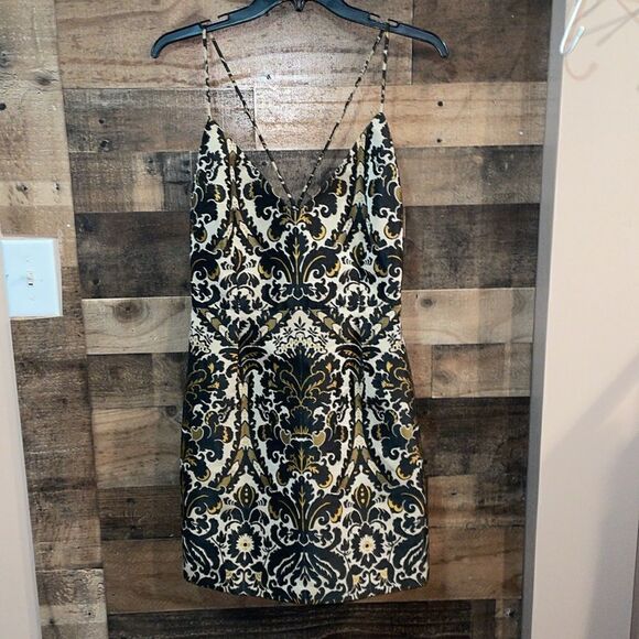 Free People Queen of Hearts Black & Gold Brocade Mini Dress - Picture 6 of 13